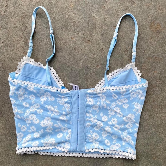 BNWT NEW Free People Intimate Lulu Floral Baby Blue White Longline Bralette - Picture 2 of 3